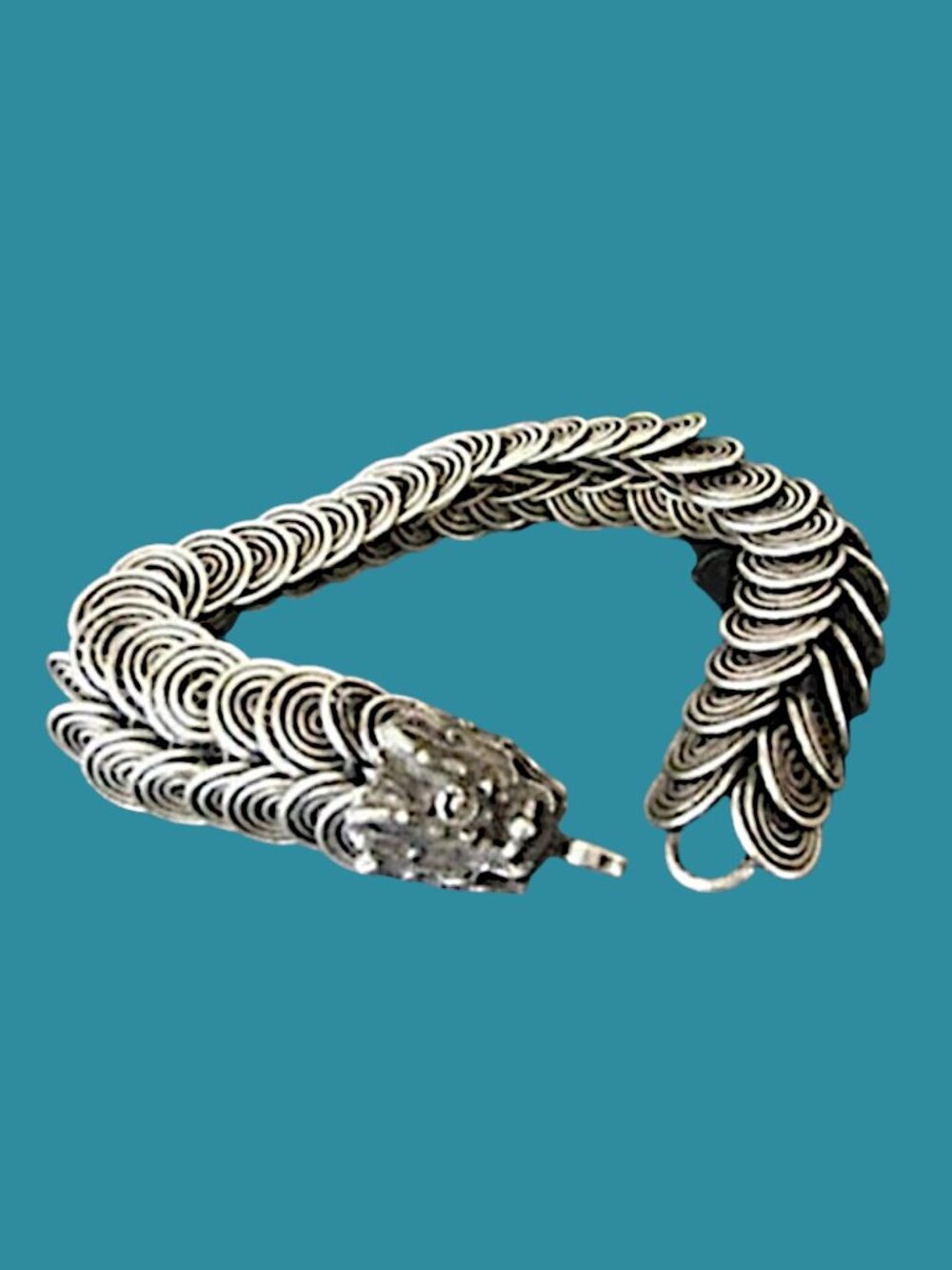 Tibetan silver inlay dragon bracelet, Size 7"